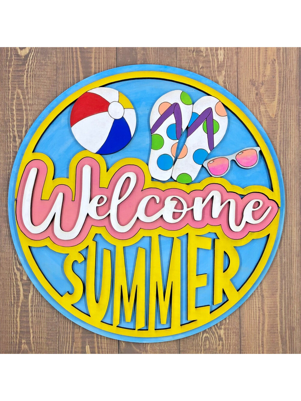 Summer Welcome Sign for Front Door, Beach Flip-Flops Wooden Sign Wall Decor OOAK